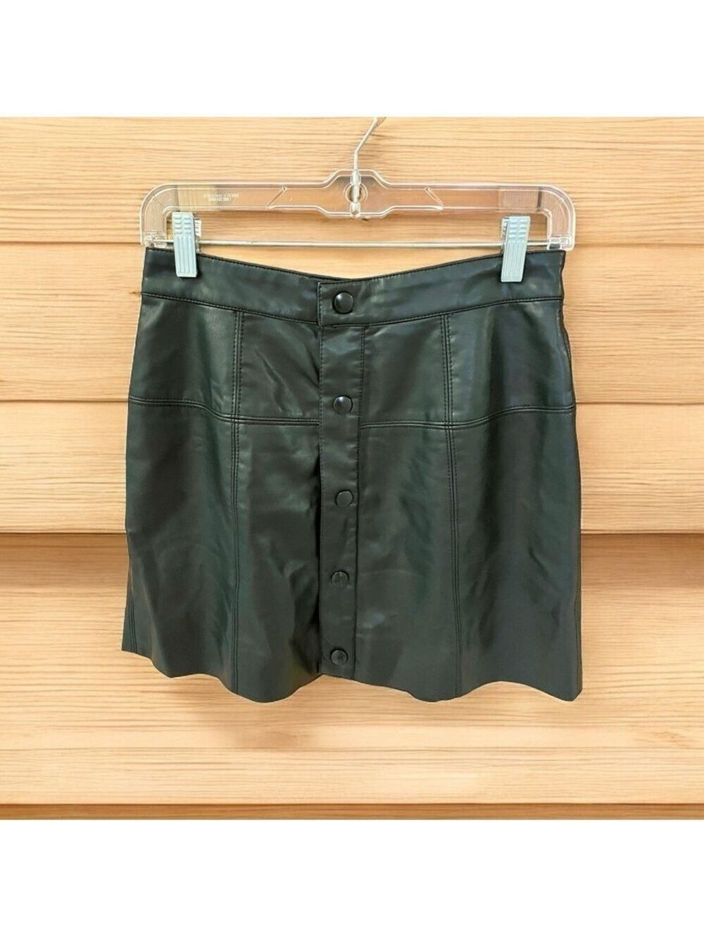 Free People Faux Leather Mini Skirt, Size 4, Black, Snap Front, New without Tags